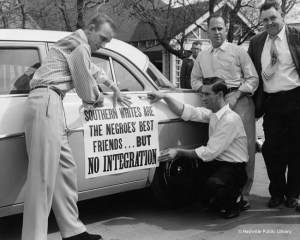 Desegregation opponents decorate a car for a protest parade, Nashville, TN, March 1956.